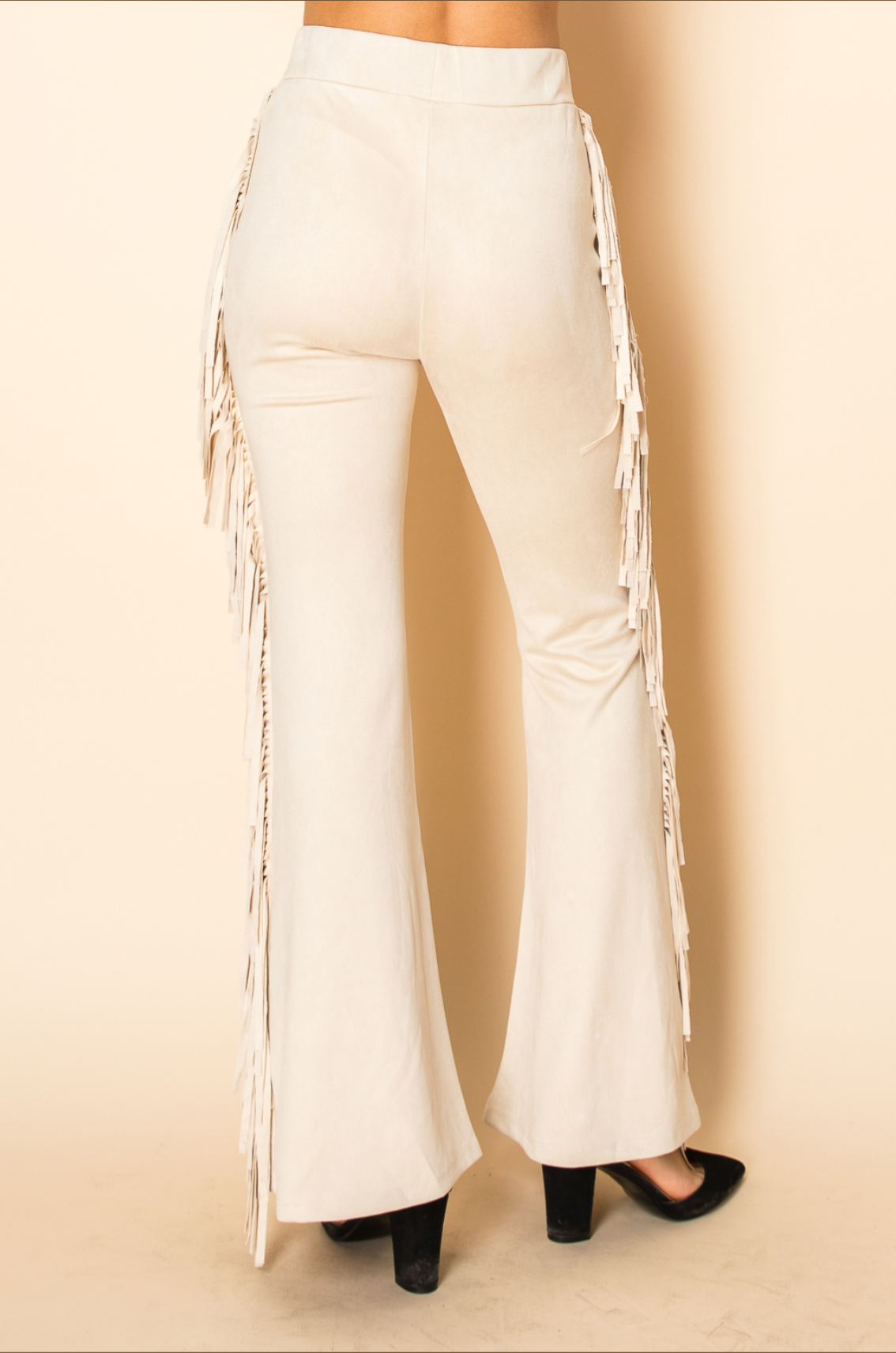 High Waist Relaxed Fit Fringed Pants