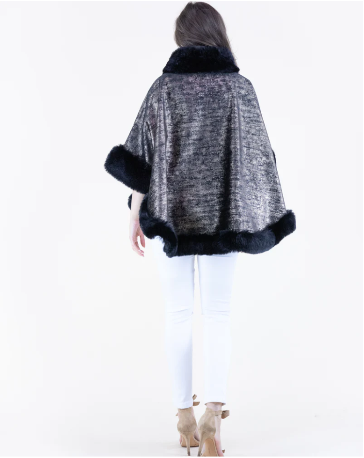 Luster Vegan Fur Trim Suede Cape