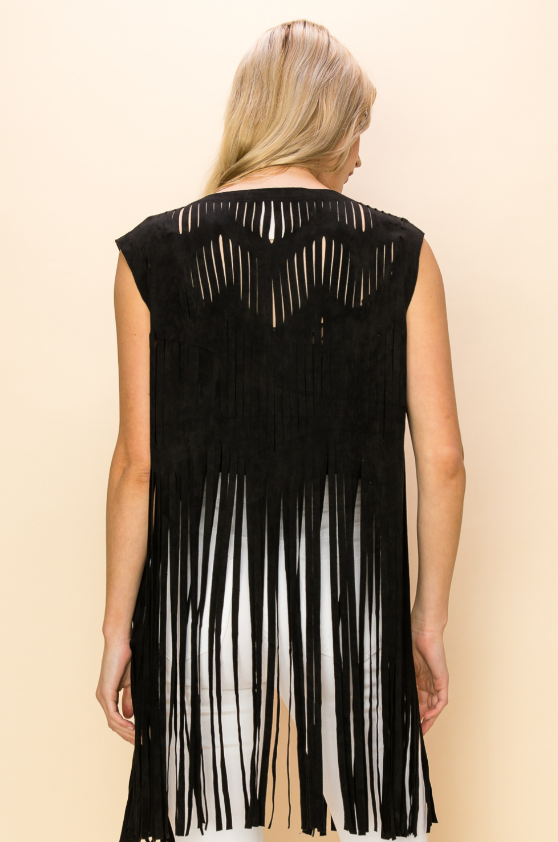 Open Front Vest with Fringe Embellished with Rhinestones