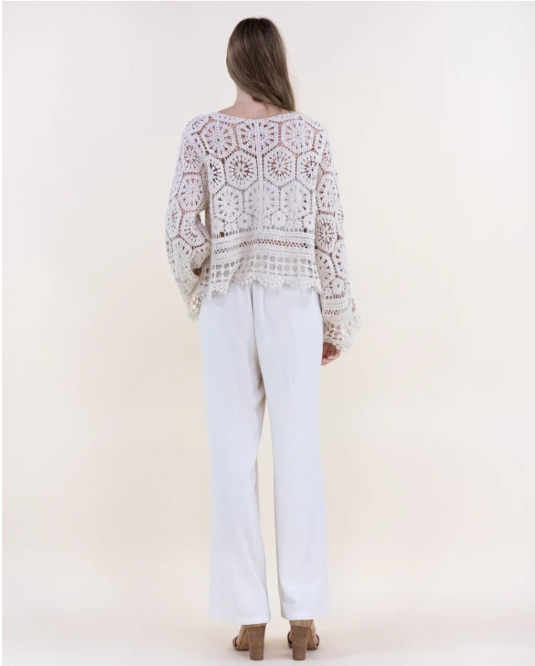 Button Front Crochet Lace Sweater