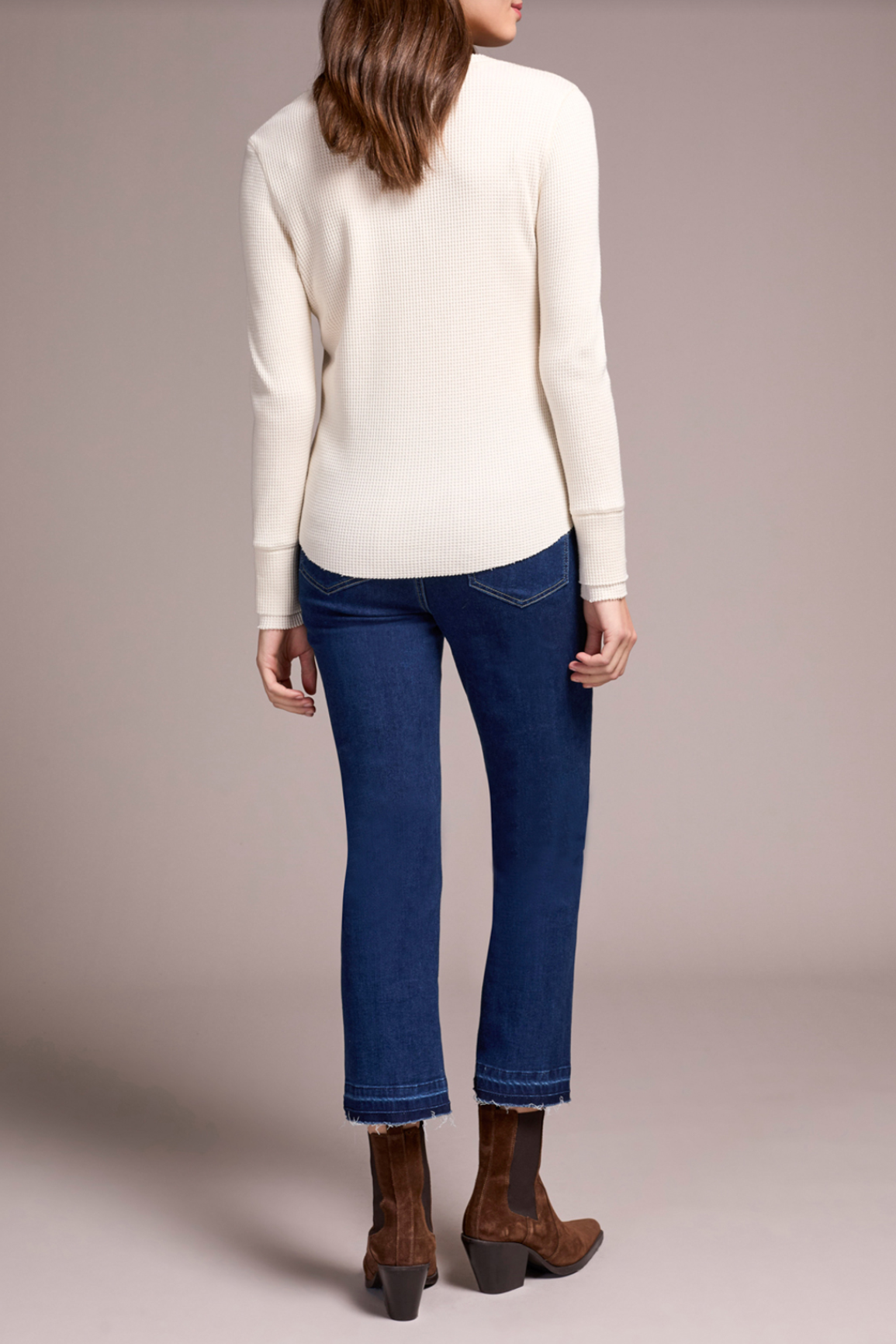 Brushed Waffle Knit Henley Long Sleeve Top