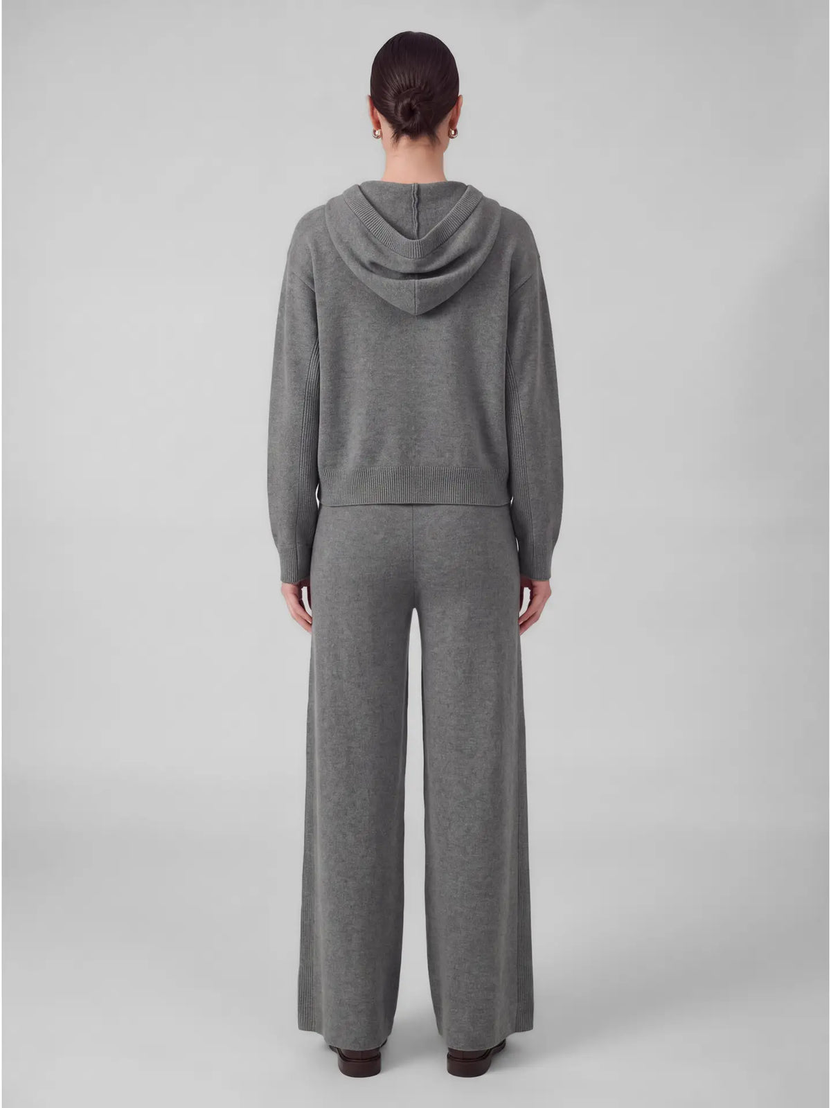 Zip Up Cropped Knit Hoodie with Rhinestone