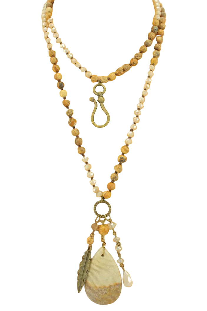 Long Beaded Necklace with Charms