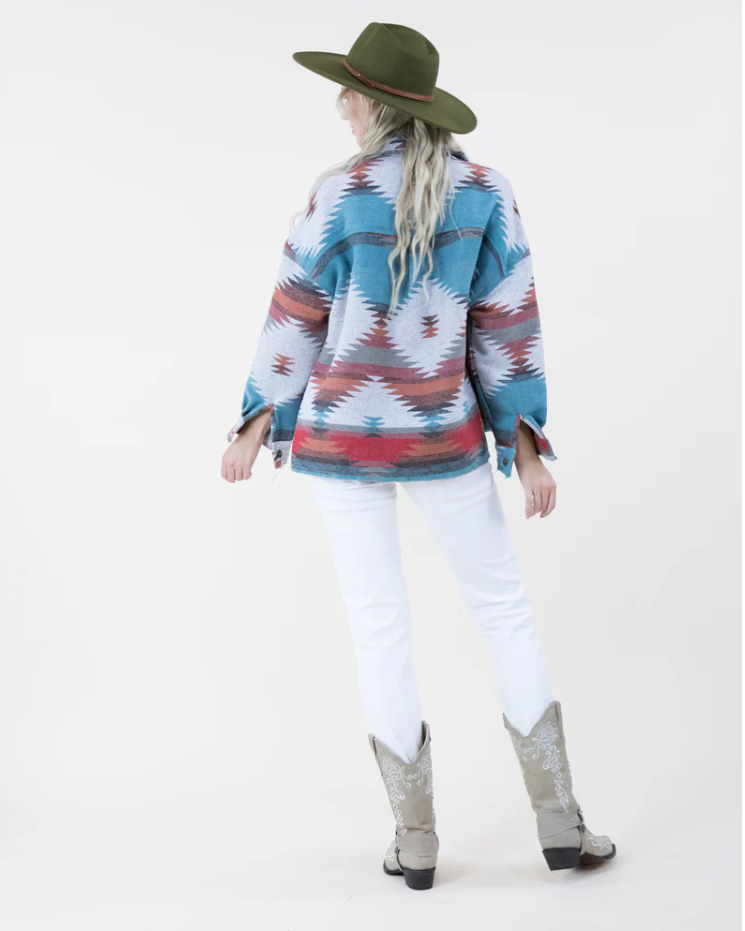 Southwestern Print Shacket With Front Pockets