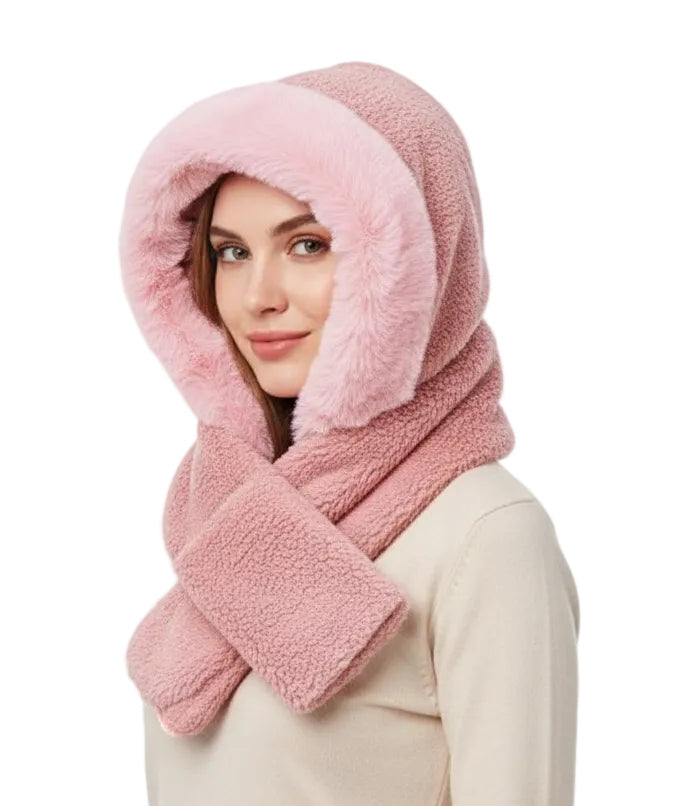 Fuzzy Faux Sherpa Fur Hooded Scarf