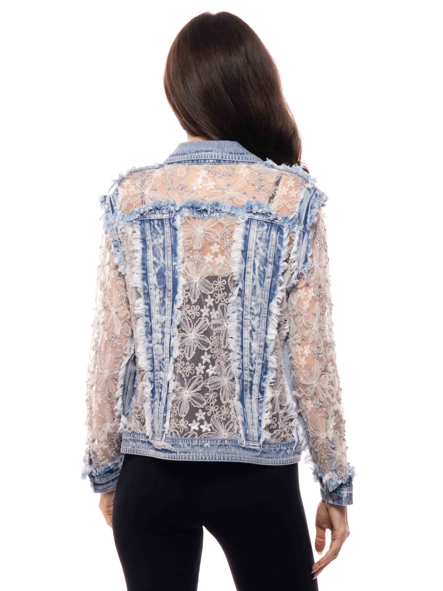 Denim Lace 3D Floral Embroidered jacket