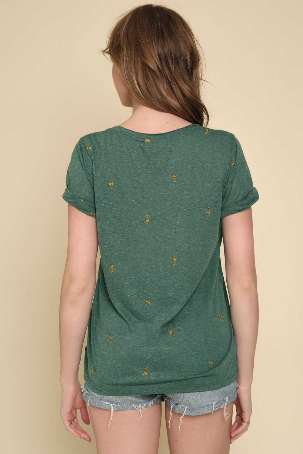 Embroidered Rolled Up Sleeve Top