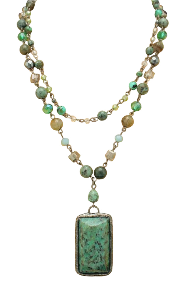 Short Beaded 2-Strand Necklace with Pendant