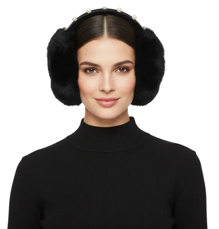Bling Faux Pearl Rhinestone Fluffy Earmuffs
