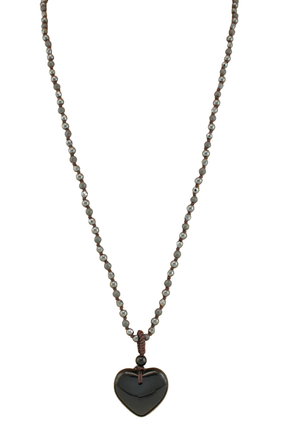Small Beads Long Necklace with Heart Pendant