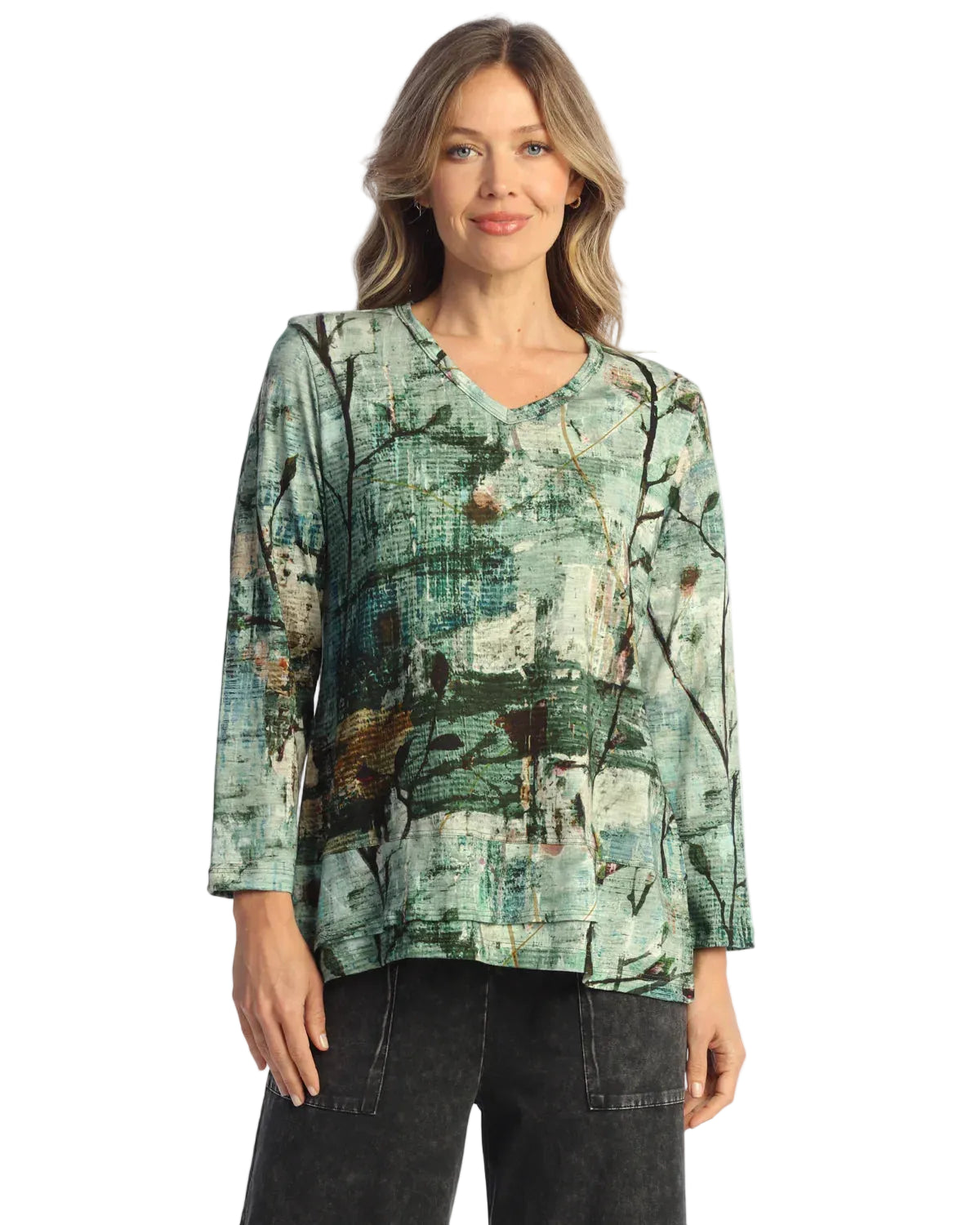 V-Neck Top with Overlap Hem - Jasmine