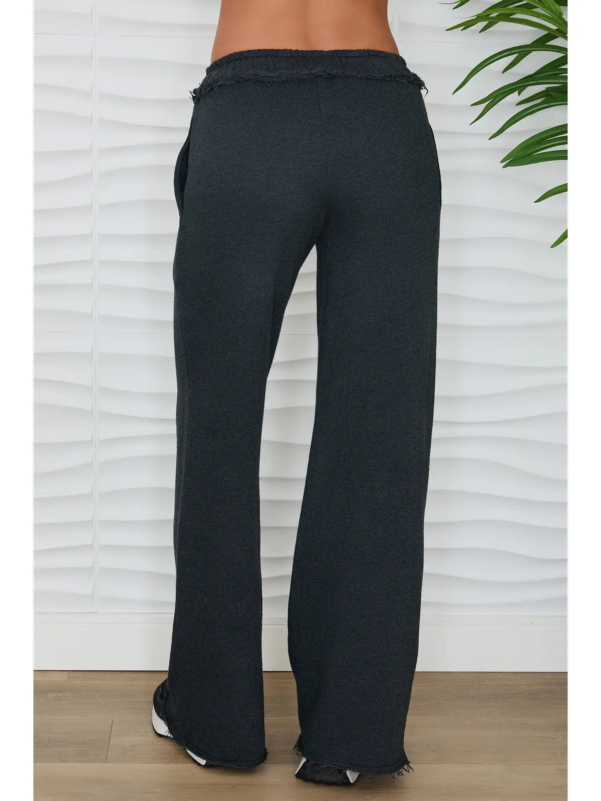 Raw Edge Elastic Waist Pants