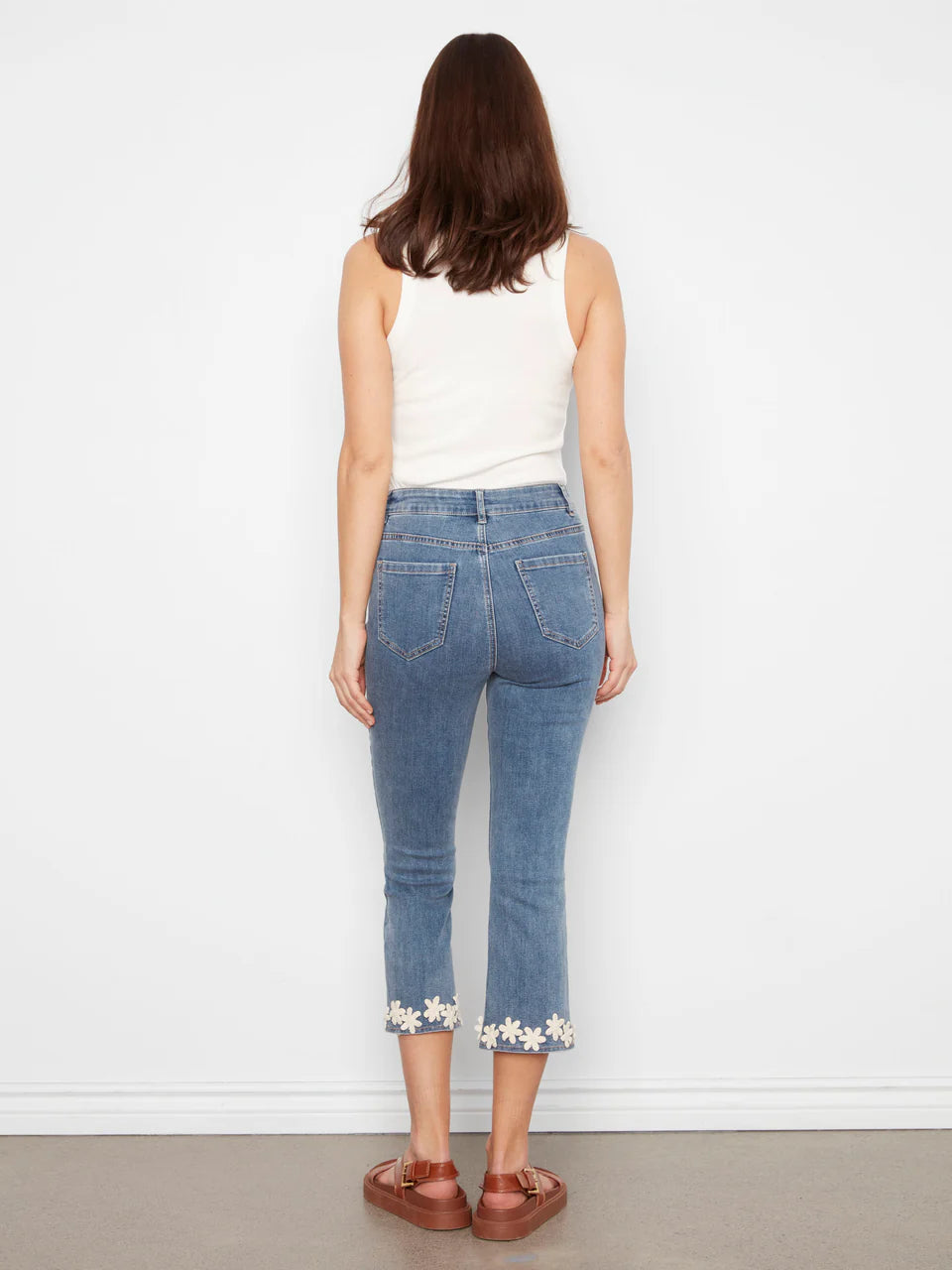 Flare Leg Stretch Denim with Floral Trim