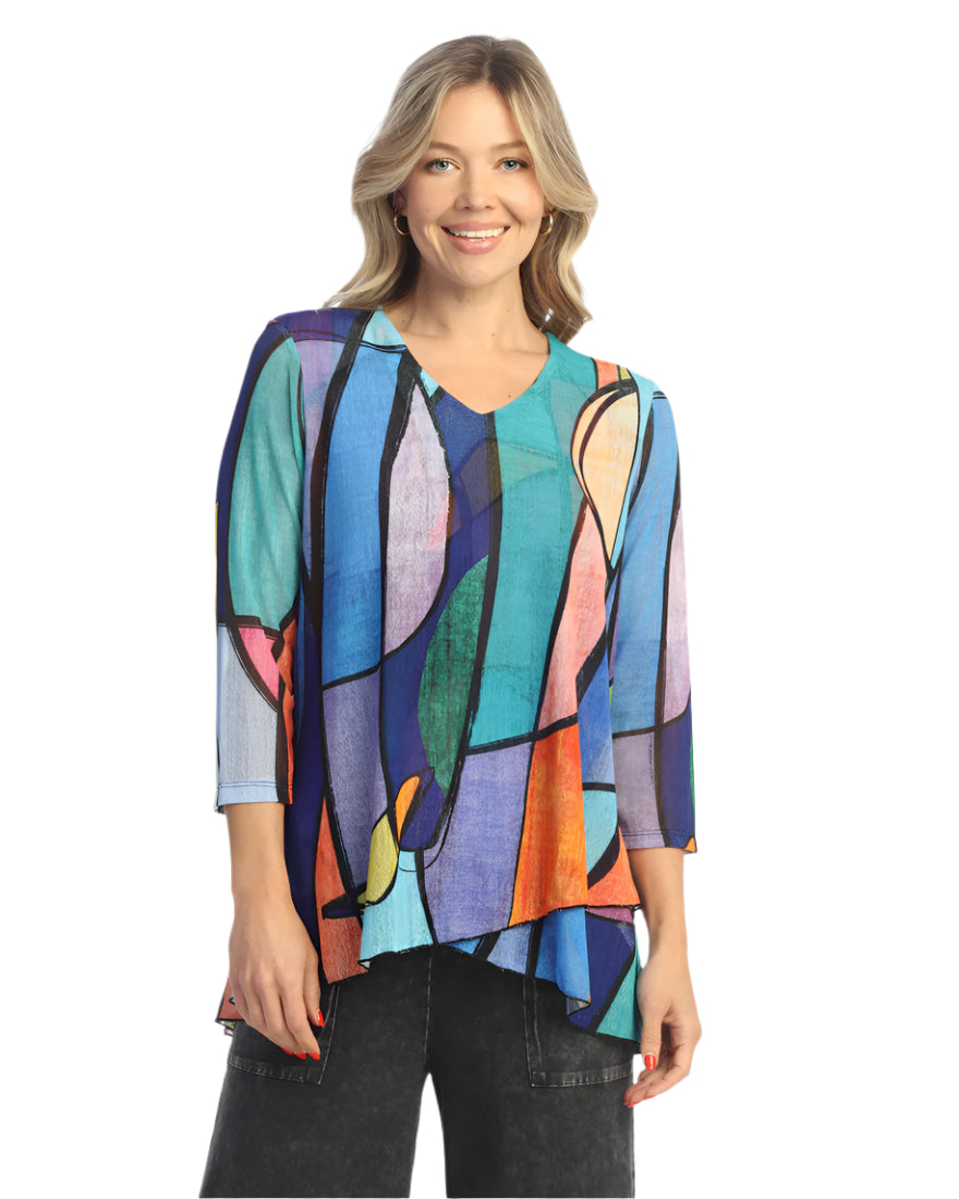 C-Crepe Mesh Criss Cross Hem Tunic Top, Vita