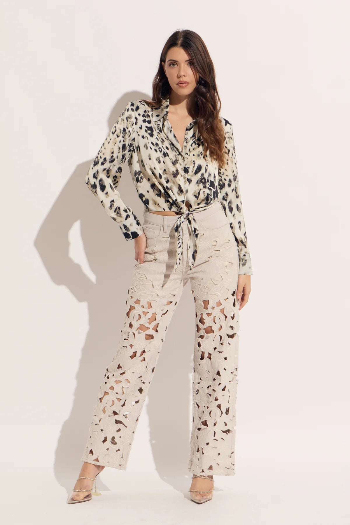 High Rise Wide Leg Floral Cutout Jeans