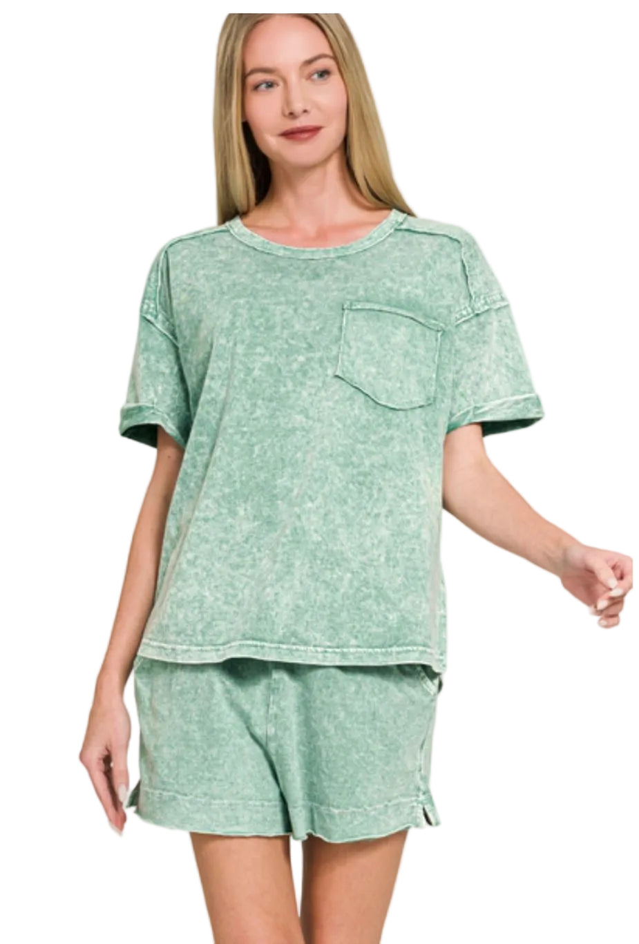Halo Snow Washed Exposed Seam Top & Shorts Set