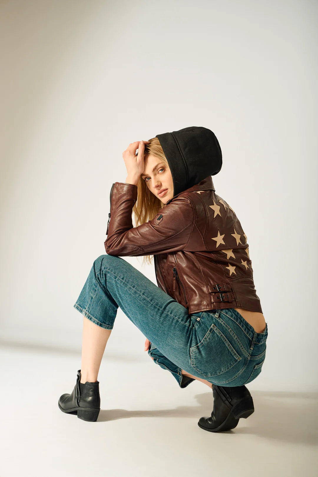 Christyn Star Detail with Hood RF Leather Jacket