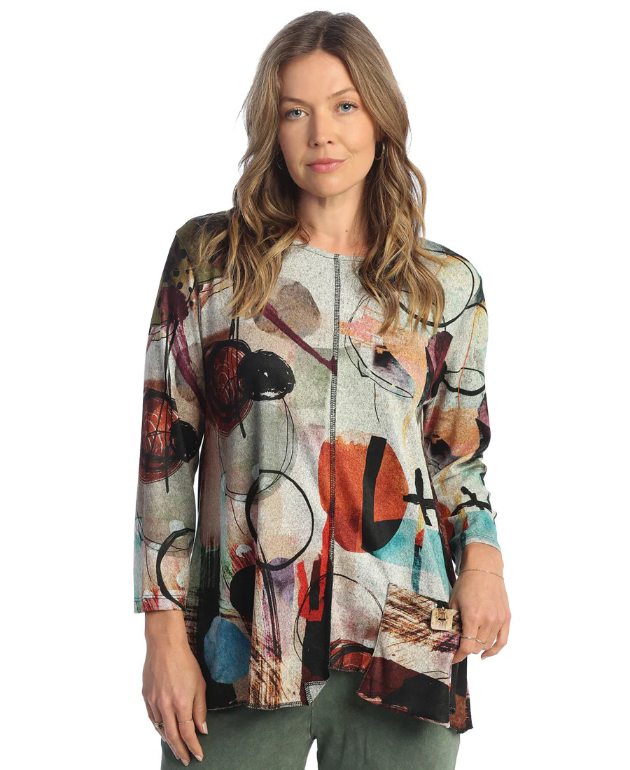 French Brushed Knit Tunic With Patch Pocket And Button - Toscana