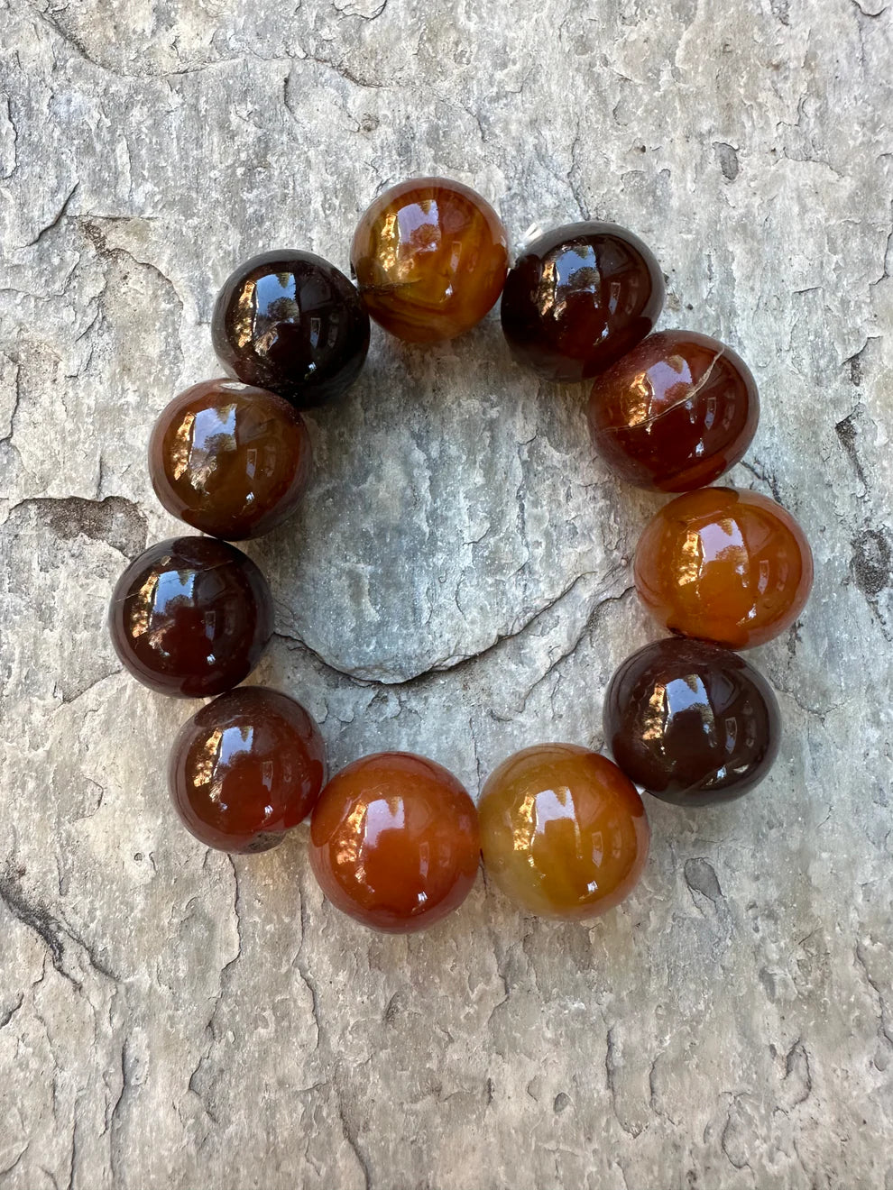 Natural Amber Gemstone Bead Elastic Bracelet