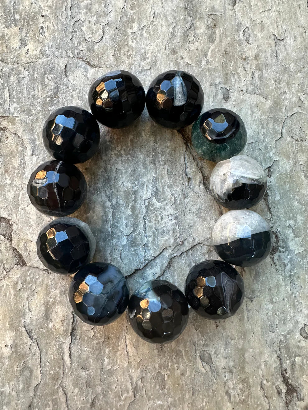 Natural Onyx Gemstone Bead Elastic Bracelet