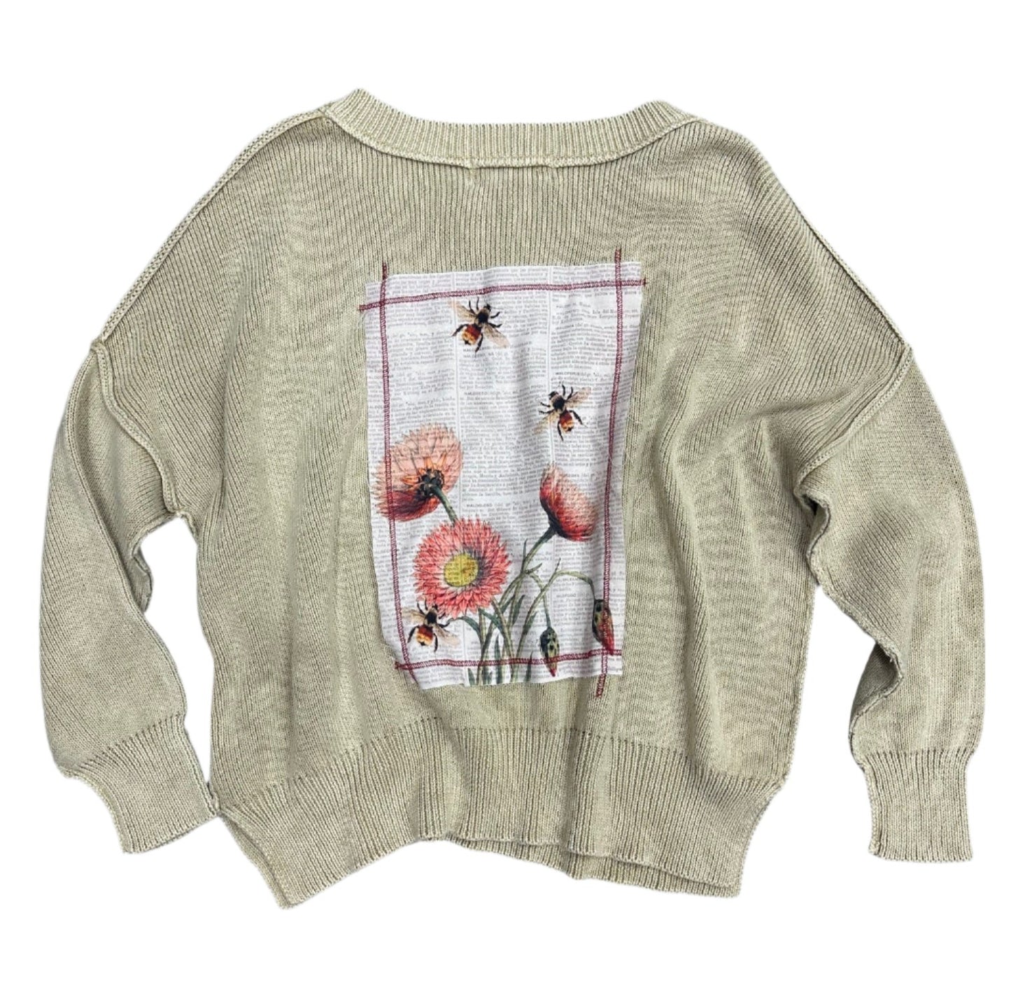 Sweater with Bees and Flowers Patch