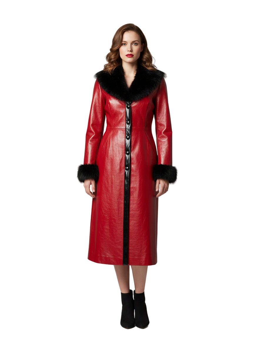 Long Coat with Faux Fur Cuffs and Collar