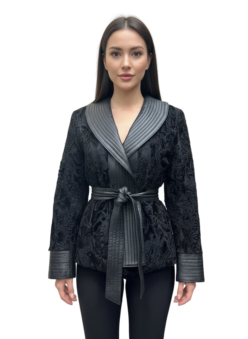 Sculptured Karakul Jacket with Leather