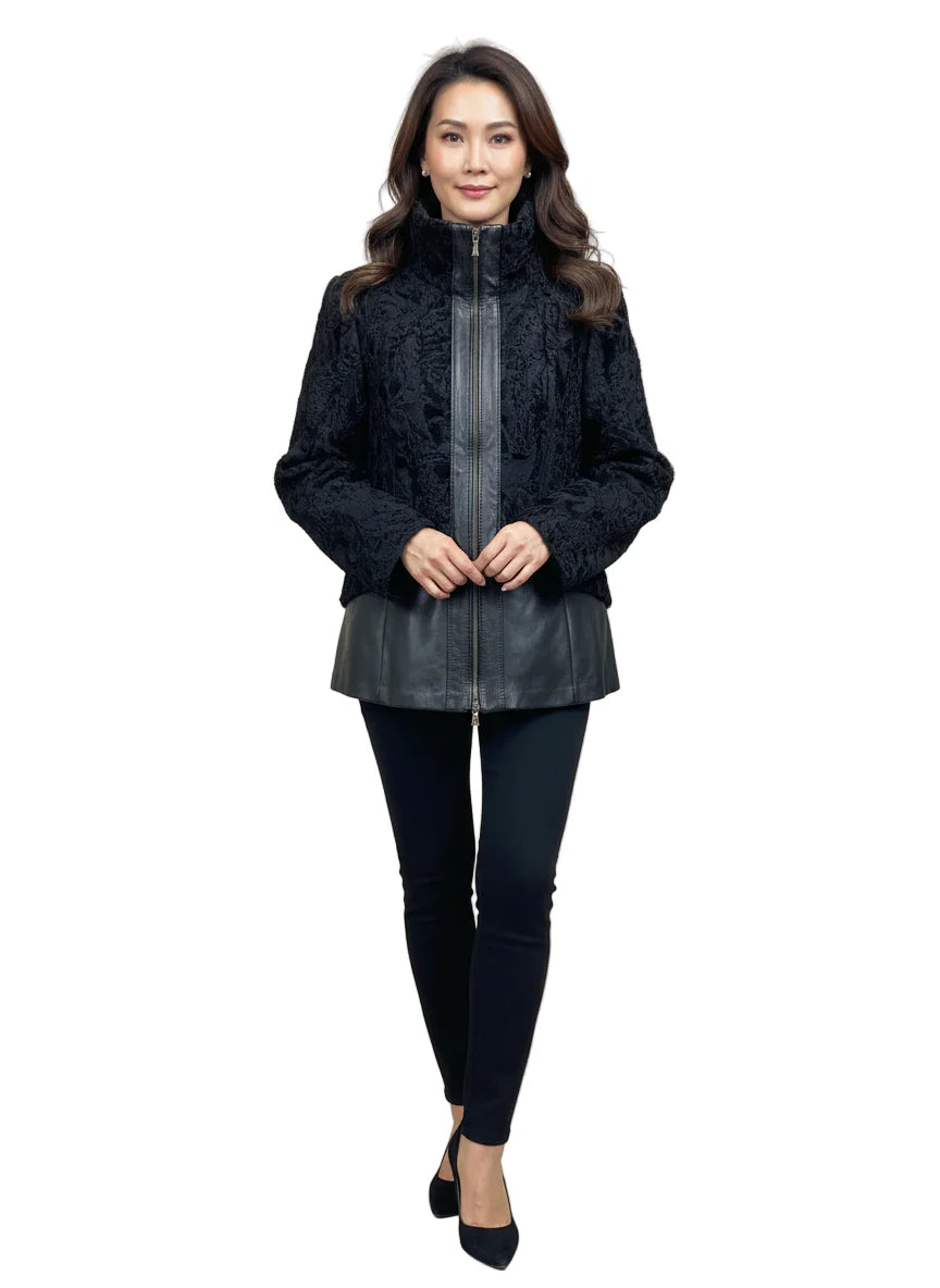 Sculptured Karakul Jacket with Leather