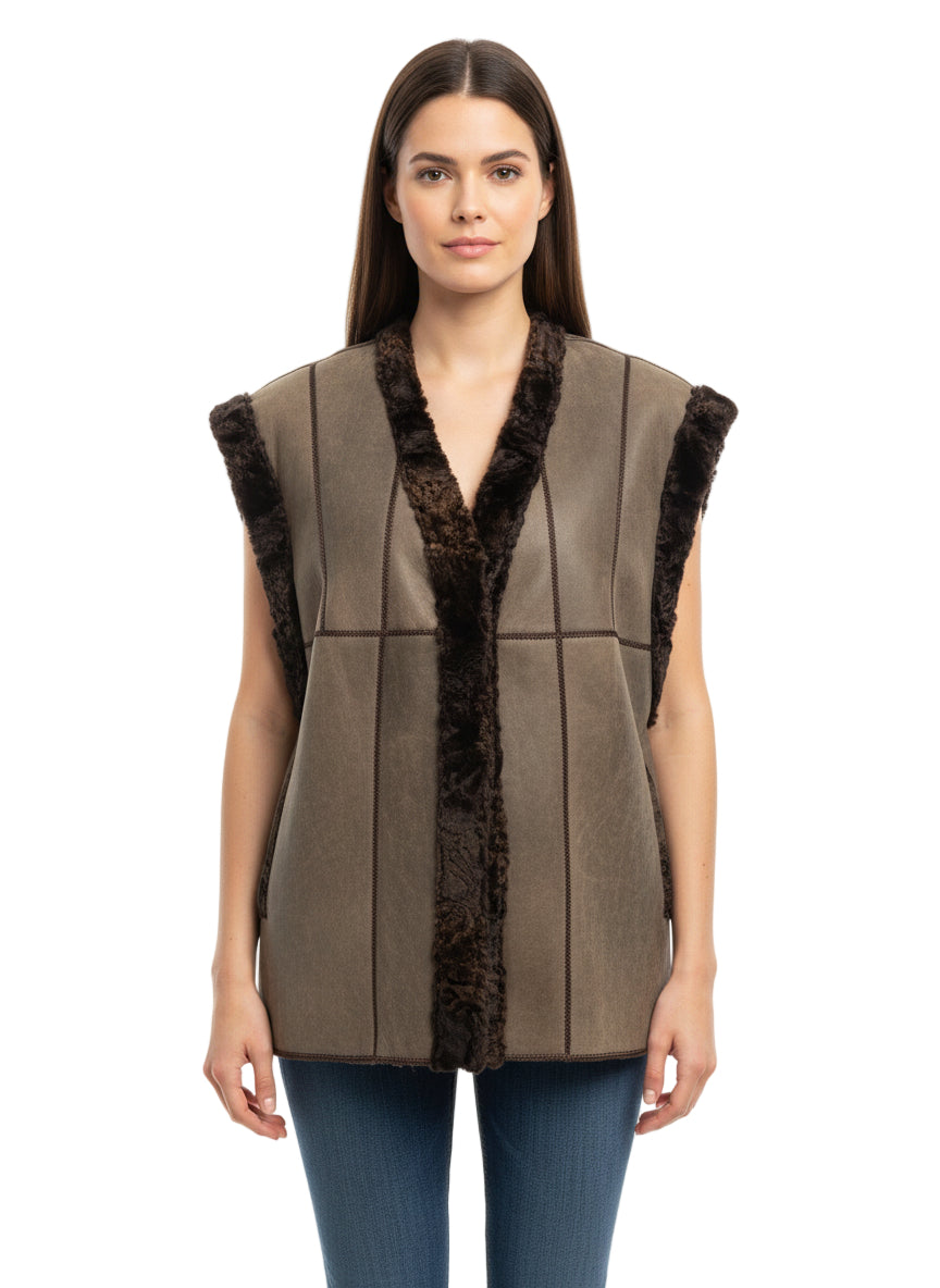 Dyed Karakul Vest Reversible to Nappa