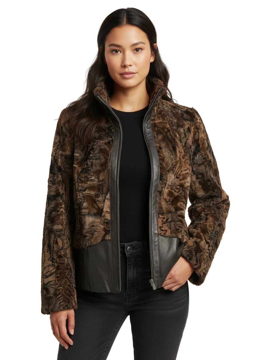 Sculptured Karakul Jacket with Leather
