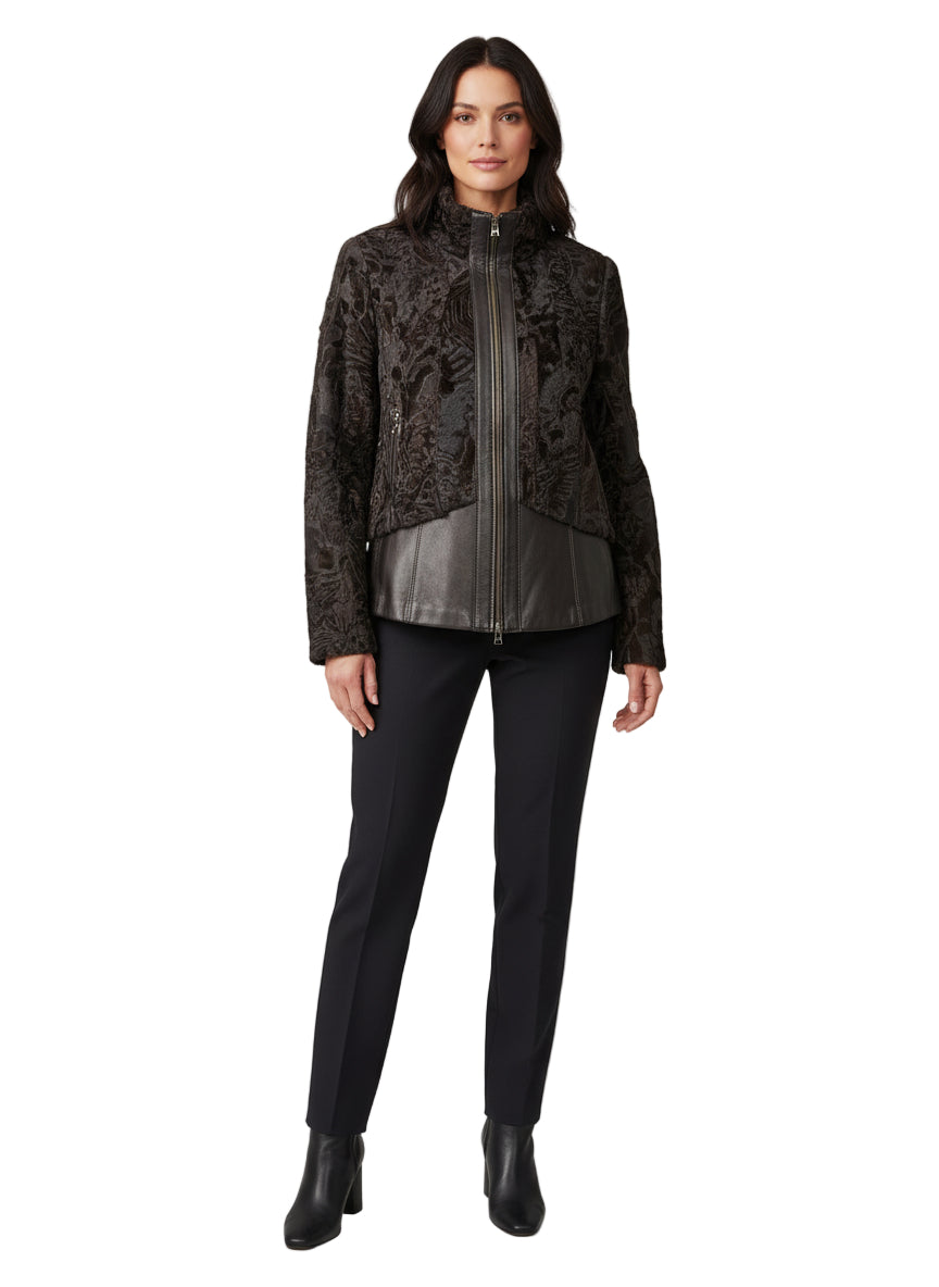 Sculptured Karakul Jacket with Leather
