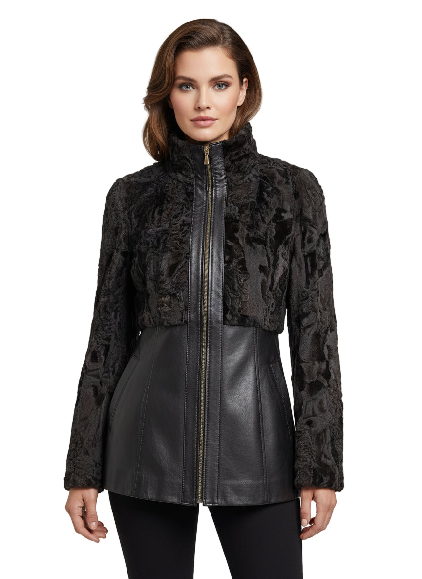 Sculptured Karakul Jacket with Leather