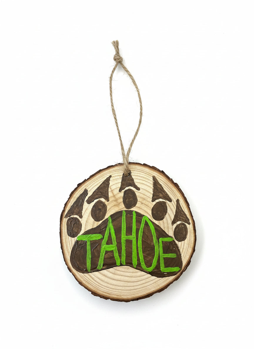 Ornament - Hand Painted Bear Paw on Wood Disc
