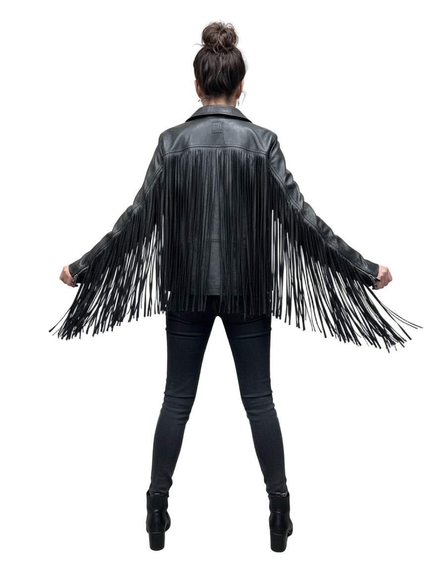 Women's Leather Jacket with Fringe