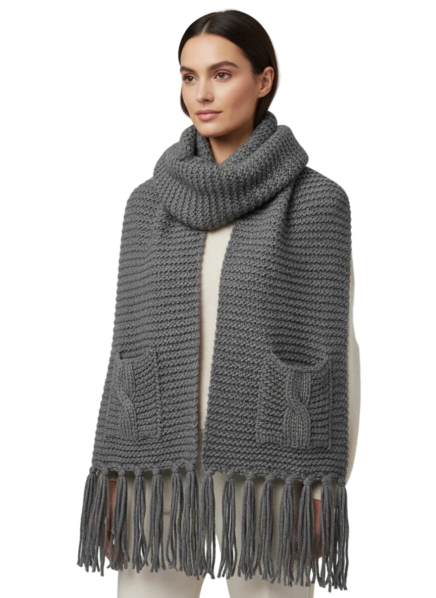 Oversized Two Pocket Tassel Scarf