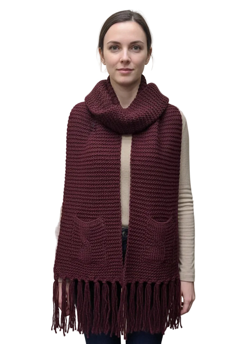 Oversized Two Pocket Tassel Scarf