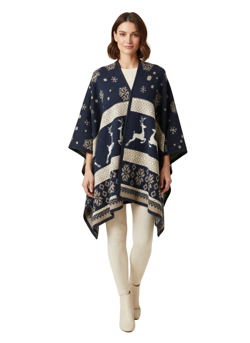 Poncho with Reindeers and Snowflakes
