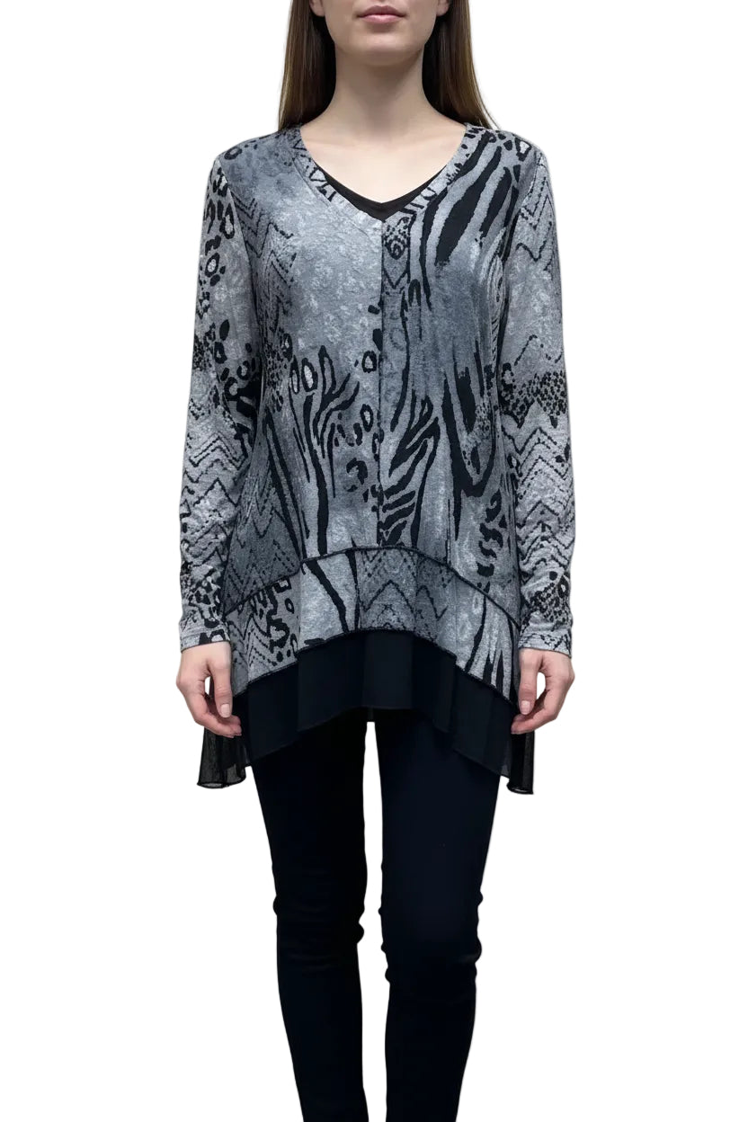 Hi Lo V-Neck Long Sleeve Top