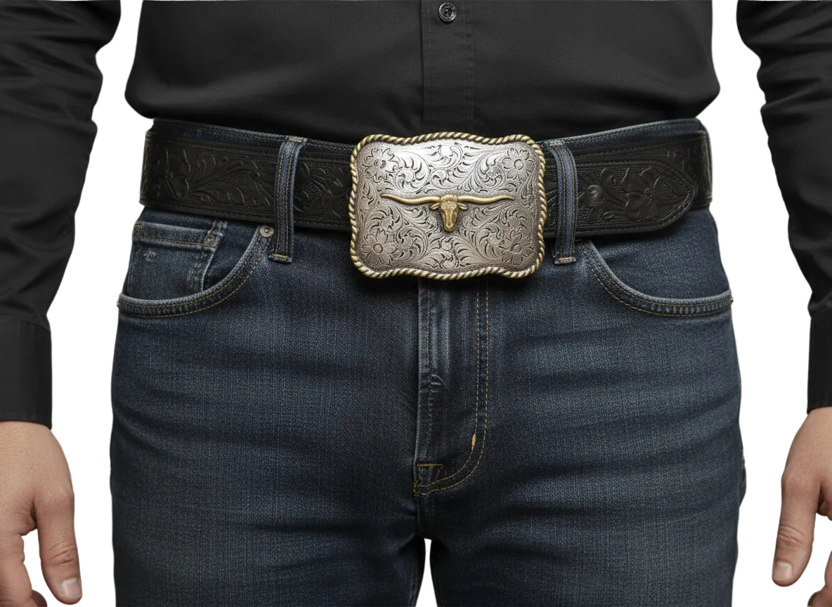 Western Long Horn Buckle Belt