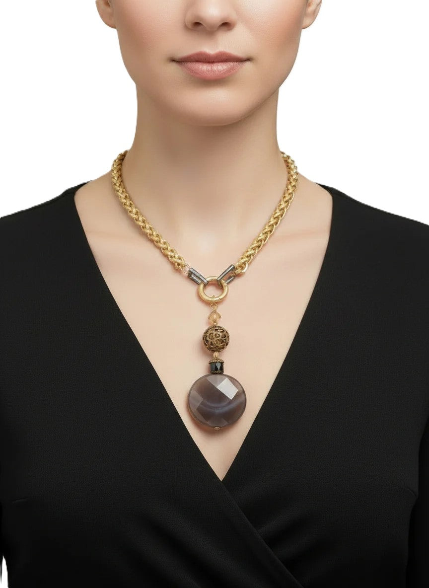 Satin Gold Large Wheat Chain with Pendant