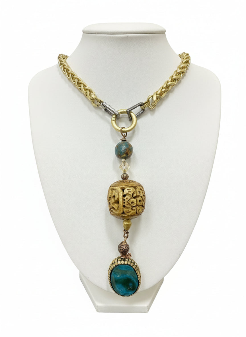 Satin Gold Large Wheat Chain with Pendant