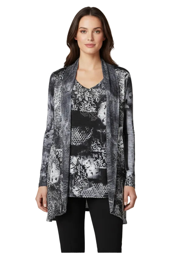 2Fer Long Sleeve Open Cardigan with Stones