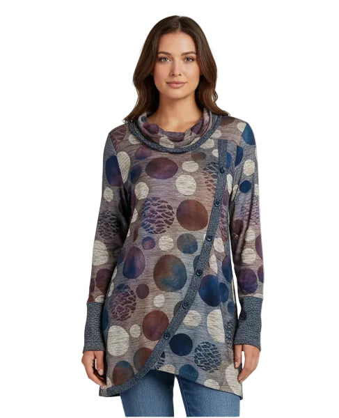 Cowl Neck L/S Tunic with Side Buttons