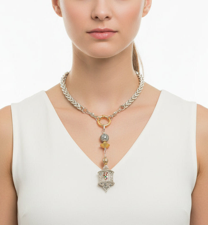 Satin Silver Large Wheat Chain with Pendant