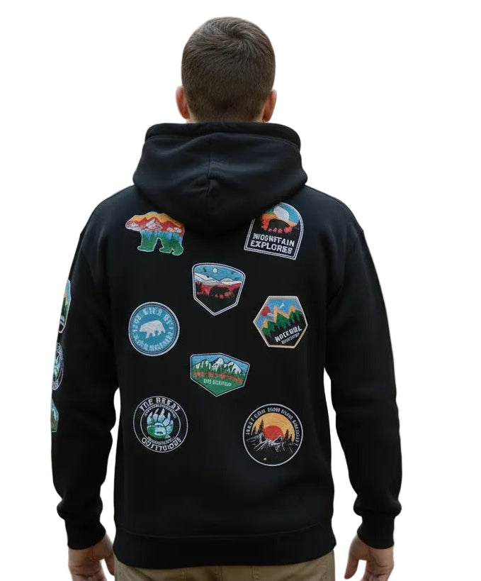 Hoodie with Patches Bear Outline