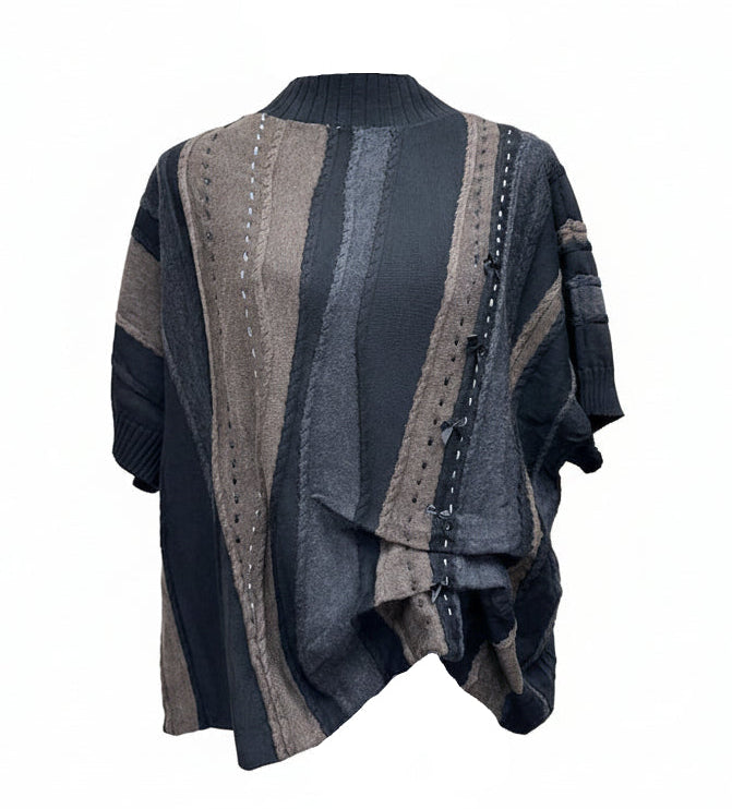 Cap Sleeve Mock Neck Gather Front Sweater