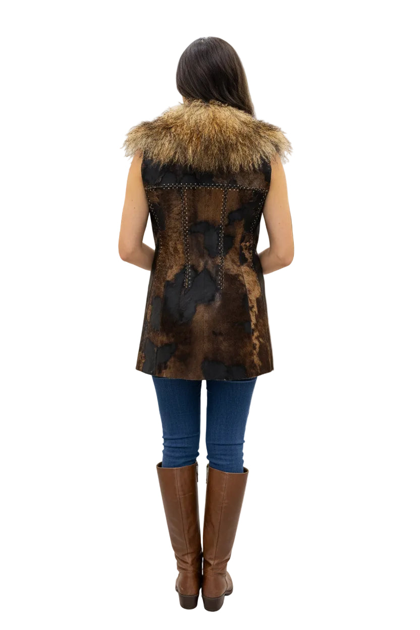 Vest - Hair On Calf with Crystal Trim with Mongolian Trim