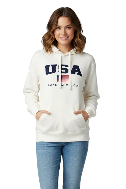 Pullover Hoodie USA Flag Lake Tahoe