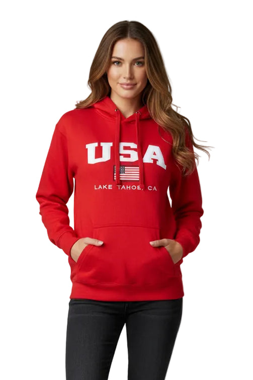 Pullover Hoodie USA Flag Lake Tahoe