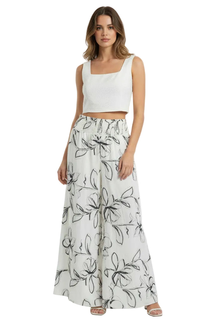 Floral Embroidered Linen Palazzo Pant